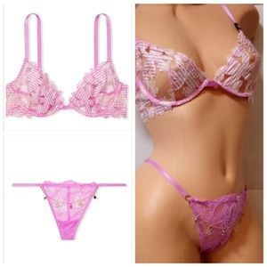 VS. SET UNLINED FLORAL EMBROIDERED DEMI BRA & PANTY